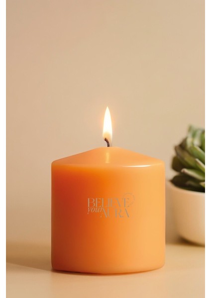 Sandal Ağacı Kokulu Silindir Mum - %100 Doğal Soya Mumu Turuncu Dekoratif Mum - 300 gr