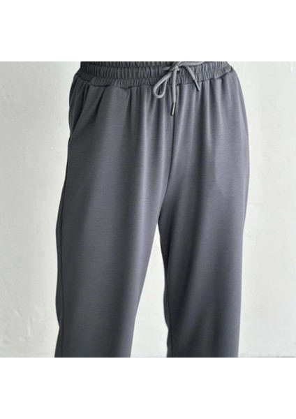 Osy Odal Yumuşak Dokulu Kumaş Kısa Kollu Yakalı Tshirt Pantalon Ikili Takım Antrasit