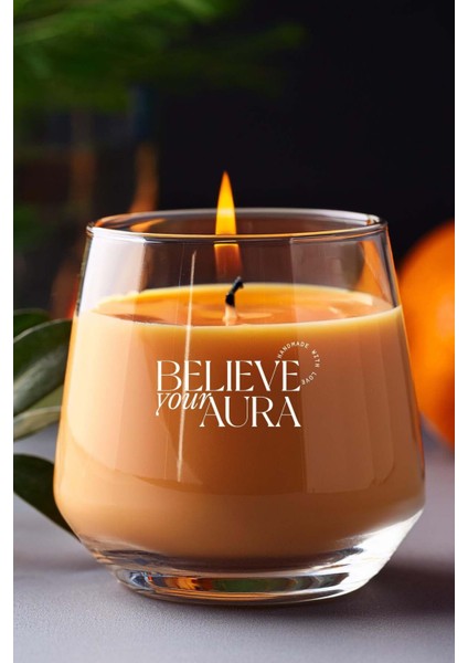 Vanilya Kokulu Turuncu Mum - %100 Doğal Soya Mumu Aromaterapi ve Dekoratif Kokulu Mum - 300 cc