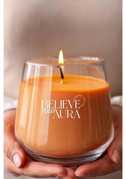 Vanilya Kokulu Turuncu Mum - %100 Doğal Soya Mumu Aromaterapi ve Dekoratif Kokulu Mum - 300 cc