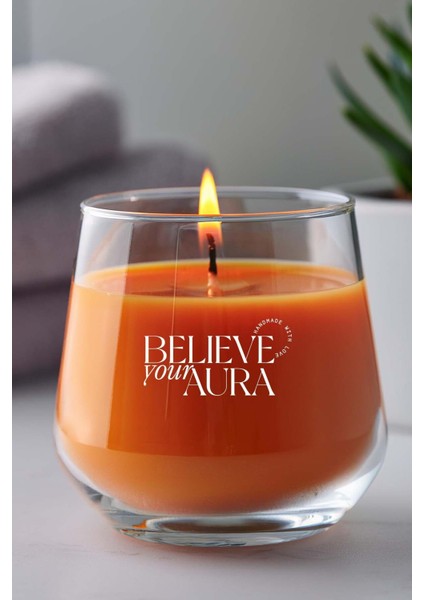 Vanilya Kokulu Turuncu Mum - %100 Doğal Soya Mumu Aromaterapi ve Dekoratif Kokulu Mum - 300 cc