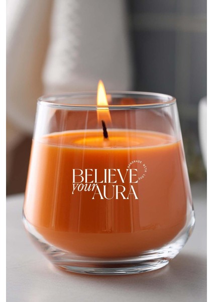 Vanilya Kokulu Turuncu Mum - %100 Doğal Soya Mumu Aromaterapi ve Dekoratif Kokulu Mum - 300 cc