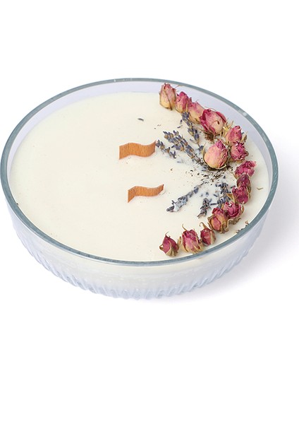 Gül Kokulu Mum - Gül Dekorlu %100 Doğal Soya Mumu Gül Kokulu Mum - 450 cc