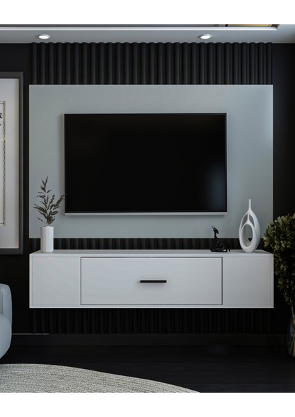 Kodaksct Duvara Montaj Tv Sehpası Beyaz-Beyaz