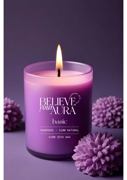 Kokusuz Natural Mum - %100 Doğal Soya Mumu Mor Bardak Mum - 300 cc