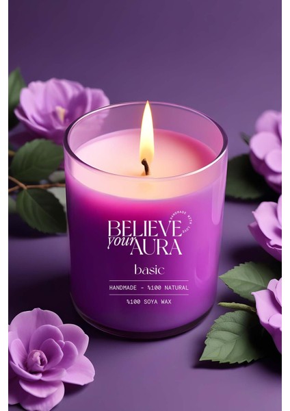 Kokusuz Natural Mum - %100 Doğal Soya Mumu Mor Bardak Mum - 300 cc