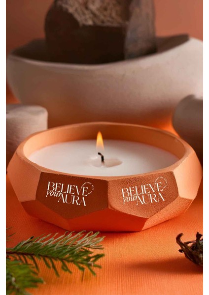 Sandal Ağacı Kokulu Mum - %100 Soya Mumu El Yapımı Turuncu Beton Aromaterapi Kokulu Mum - 450 cc