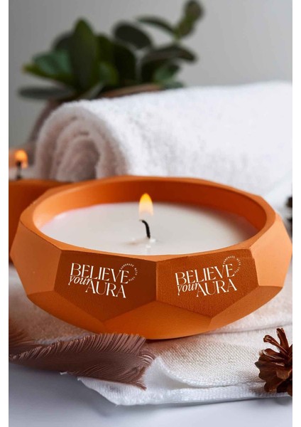 Sandal Ağacı Kokulu Mum - %100 Soya Mumu El Yapımı Turuncu Beton Aromaterapi Kokulu Mum - 450 cc fırsatları