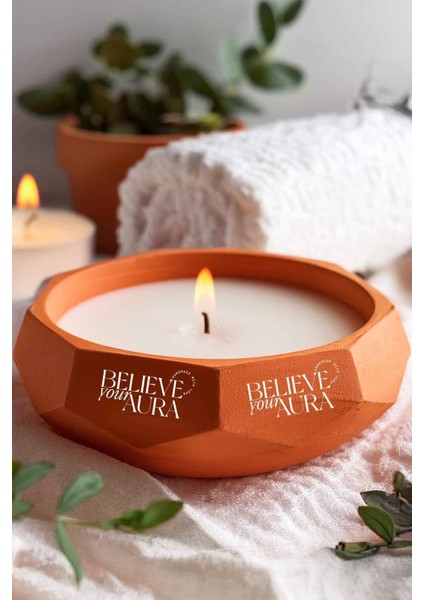 Sandal Ağacı Kokulu Mum - %100 Soya Mumu El Yapımı Turuncu Beton Aromaterapi Kokulu Mum - 450 cc