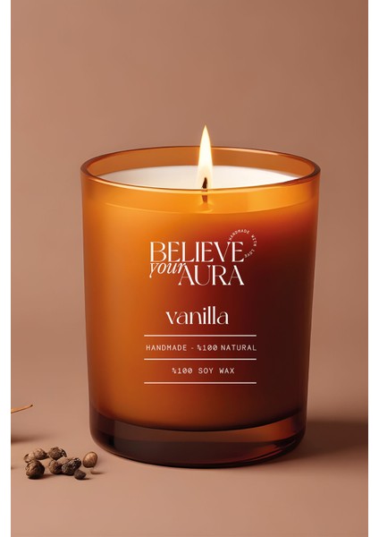 Vanilya Kokulu Mum - %100 Doğal Soya Mumu Lav Liberty Amber Bardak Mum - 280 cc