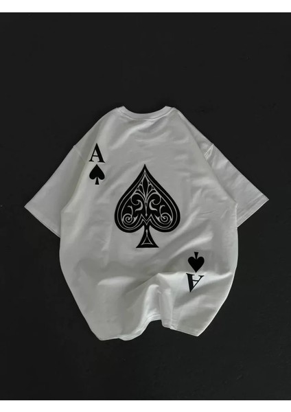 Unisex Bisiklet Yaka Baskılı Oversize T-Shirt - Beyaz fiyatları