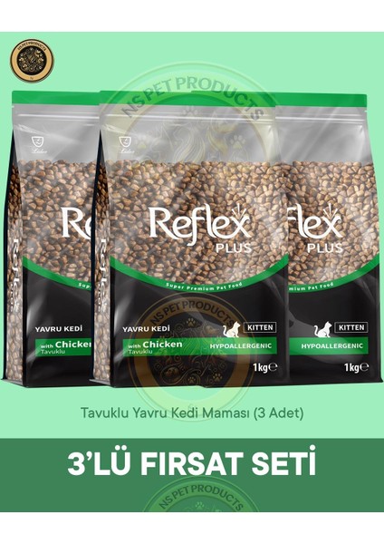 Plus Kitten Tavuklu Yavru Kedi Maması 3'lü Fırsat – 1kg × 3 Paket