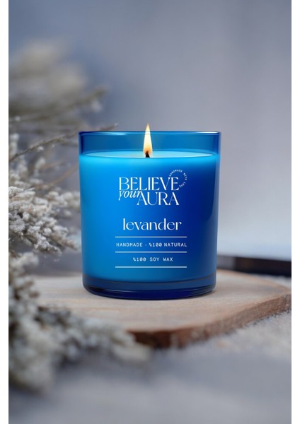 Lavanta Kokulu Mum - %100 Doğal Soya Mumu Lavanta Kokulu Mavi Bardak Mum - 280 cc fırsatları
