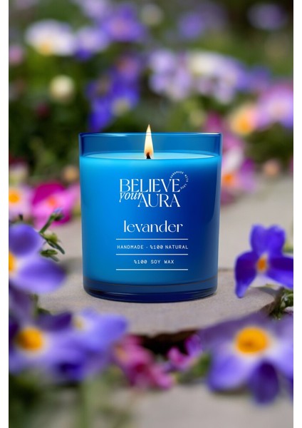 Lavanta Kokulu Mum - %100 Doğal Soya Mumu Lavanta Kokulu Mavi Bardak Mum - 280 cc indirimleri
