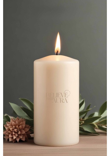 Pudra Kokulu Silindir Mum - %100 Doğal Soya Mumu Beyaz Dekoratif Mum - 600 gr