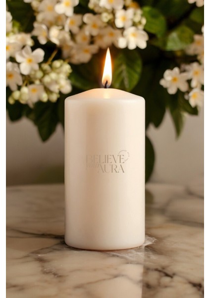 Pudra Kokulu Silindir Mum - %100 Doğal Soya Mumu Beyaz Dekoratif Mum - 600 gr fiyatları