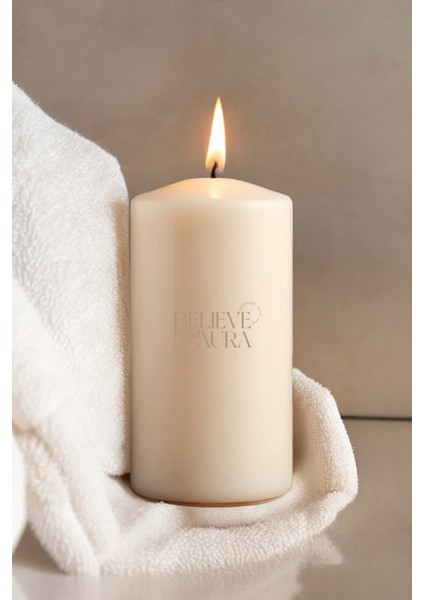 Pudra Kokulu Silindir Mum - %100 Doğal Soya Mumu Beyaz Dekoratif Mum - 600 gr fırsatları