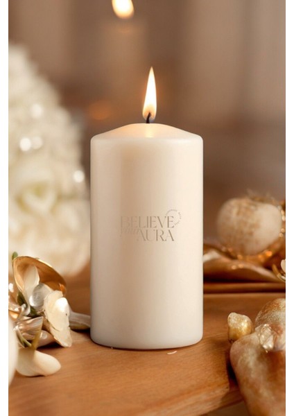 Pudra Kokulu Silindir Mum - %100 Doğal Soya Mumu Beyaz Dekoratif Mum - 600 gr indirimleri