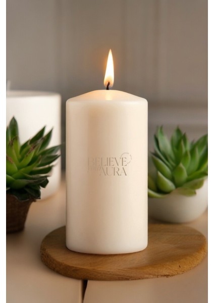 Pudra Kokulu Silindir Mum - %100 Doğal Soya Mumu Beyaz Dekoratif Mum - 600 gr