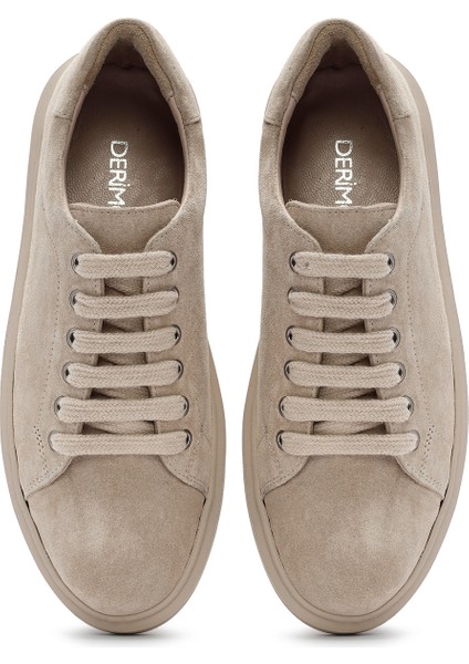 Kadın Bej Bağcıklı Süet Deri Sneaker 25AFD500610