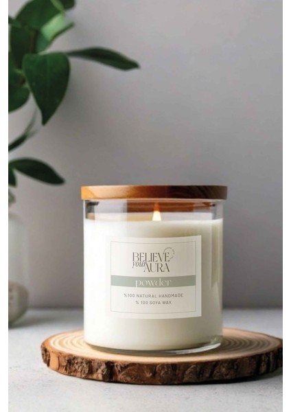 Pudra Kokulu Büyük Kavanoz Mum - %100 Doğal Soya Mumu Ahşap Kapaklı Aromaterapi Mum - 600 cc modelleri