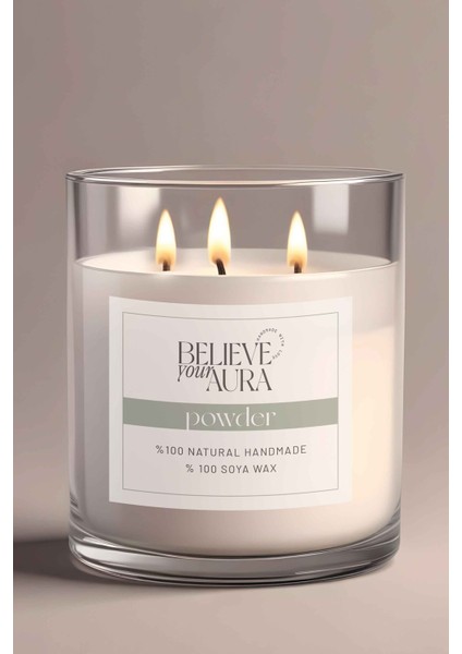 Pudra Kokulu Büyük Kavanoz Mum - %100 Doğal Soya Mumu Ahşap Kapaklı Aromaterapi Mum - 600 cc fırsatları