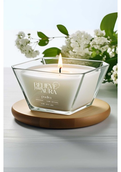 Pudra Kokulu Mum - %100 Doğal Soya Mumu Aromaterapi ve Dekoratif Kokulu Mum - 280 cc