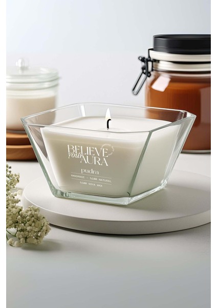 Pudra Kokulu Mum - %100 Doğal Soya Mumu Aromaterapi ve Dekoratif Kokulu Mum - 280 cc fiyatları