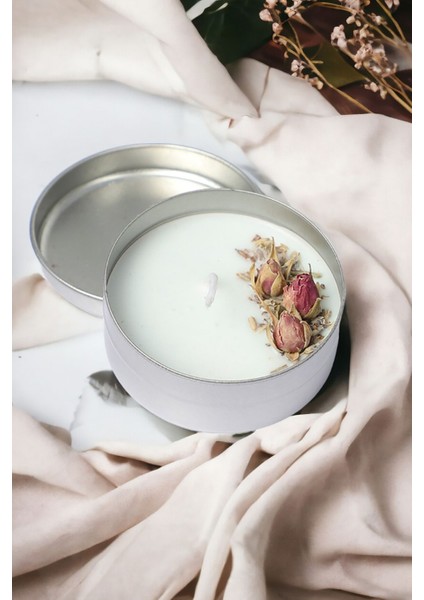 Gül Dekorlu Mum - %100 Doğal Soya Mumu Gül Kokulu Mum - 50 cc