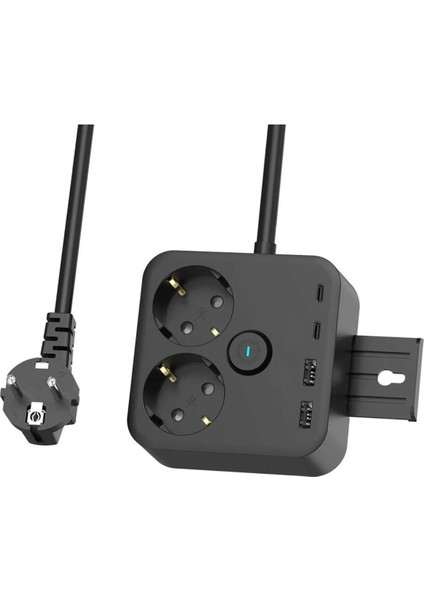 Akım Korumalı Priz 2x USB 2x Type-C Akım Korumalı 2'li Priz 1.4 mt Duvar Askılı Standlı Grup Priz