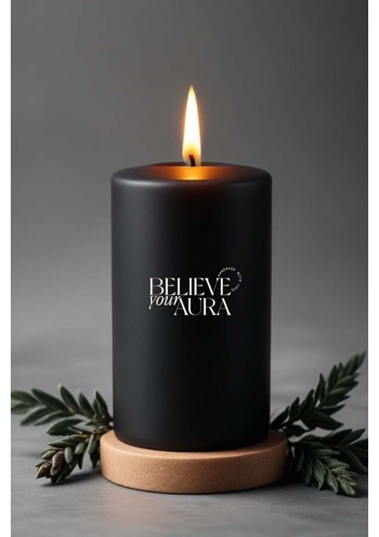 Pudra Kokulu Siyah Silindir Mum - %100 Doğal Soya Mumu Handmade Kokulu Mum - 7X12 cm