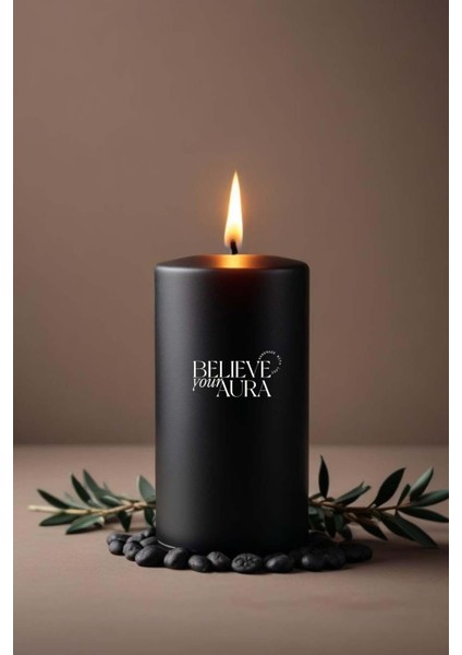 Pudra Kokulu Siyah Silindir Mum - %100 Doğal Soya Mumu Handmade Kokulu Mum - 7X12 cm fiyatları