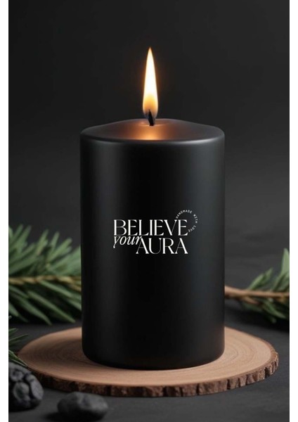 Pudra Kokulu Siyah Silindir Mum - %100 Doğal Soya Mumu Handmade Kokulu Mum - 7X12 cm fırsatları