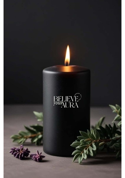 Pudra Kokulu Siyah Silindir Mum - %100 Doğal Soya Mumu Handmade Kokulu Mum - 7X12 cm indirimleri