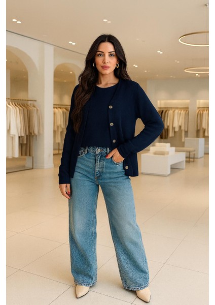 Yeni Sezon Triko Kolsuz Bluz ve Düğmeli Hırka Ikili Takım