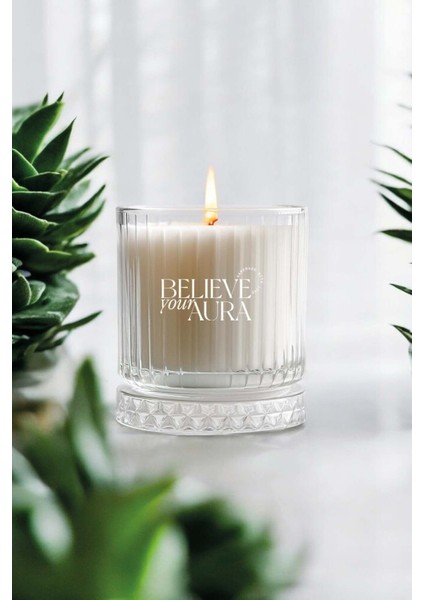 Lavanta Kokulu Mum - %100 Doğal Soya Mumu Kristal Bardak Aromaterapi Kokulu Mum - 210 cc