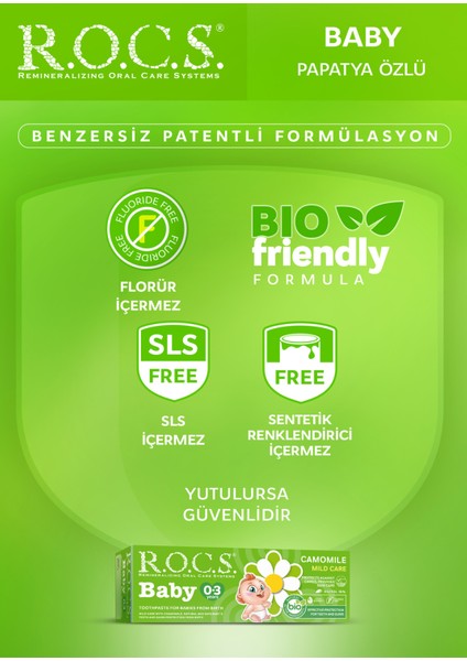 Bebek Diş Macunu - Papatya Özlü, Florürsüz, Doğal Formül, 0-3 Yaş için, Bitkisel BIO Bileşenler