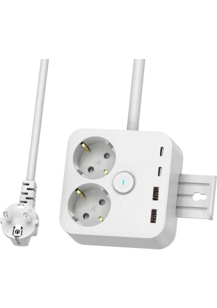 Akım Korumalı Priz 2x USB 2x Type-C Akım Korumalı 2'li Priz 1.4 mt Duvar Askılı Standlı Grup Priz