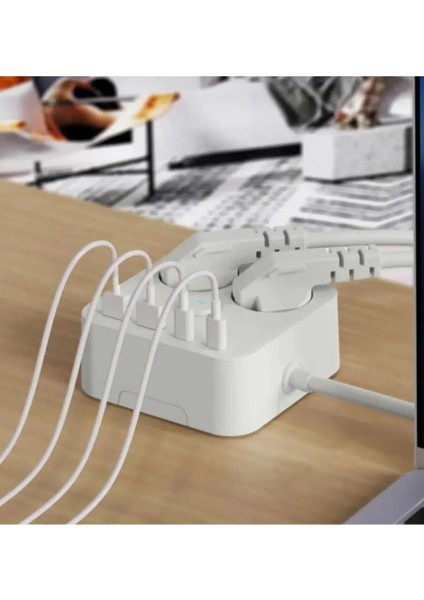 Akım Korumalı Priz 2x USB 2x Type-C Akım Korumalı 2'li Priz 1.4 mt Duvar Askılı Standlı Grup Priz fiyatları