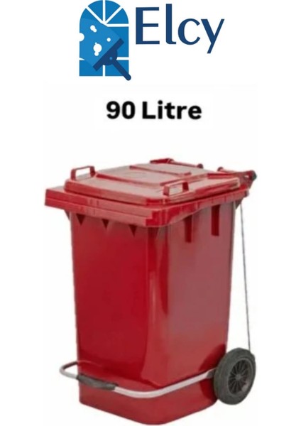 90 Litre Tıbbi Atık Plastik Pedallı Çöp Konteyneri Kırmızı Isıya Karşı Dayanıklı