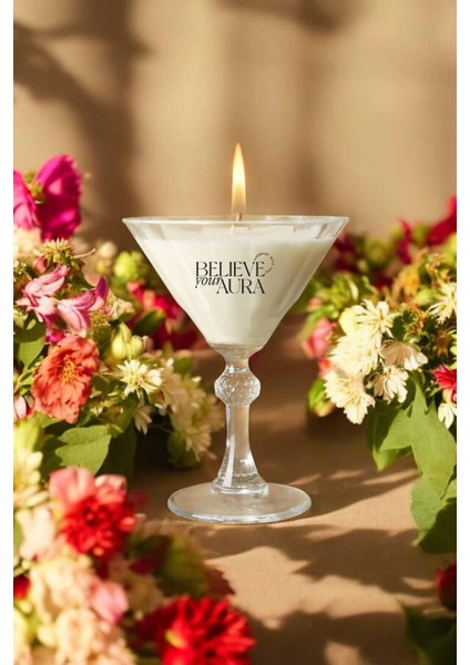 Gül Kokulu Kadeh Mum - %100 Doğal Soya Mumu Kokulu Mum - 220 ml