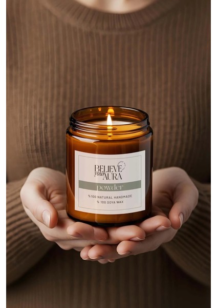 Pudra Kokulu Kavanoz Mum - %100 Doğal Sürülebilir Soya Mumu Ahşap Fitilli Kokulu Mum - 240 cc fiyatları