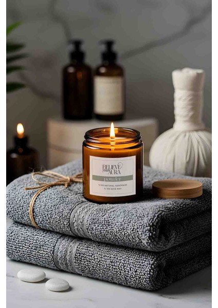 Pudra Kokulu Kavanoz Mum - %100 Doğal Sürülebilir Soya Mumu Ahşap Fitilli Kokulu Mum - 240 cc fırsatları