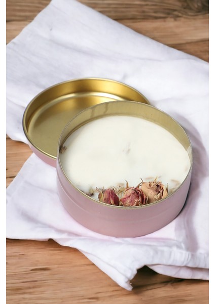 Gül Dekorlu %100 Soya Wax Gül Kokulu Mum - 50 cc