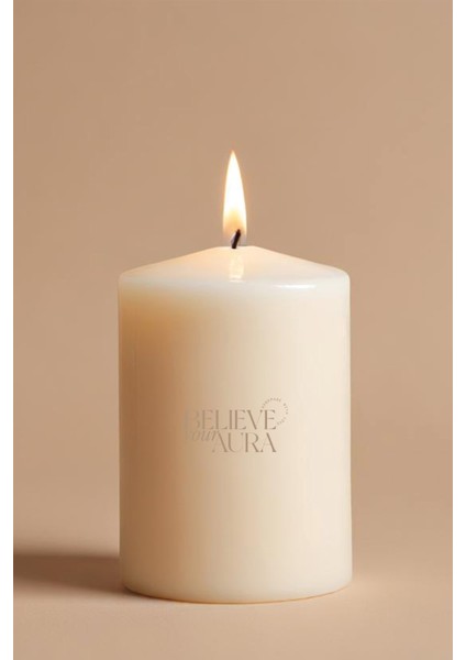 Sandal Ağacı Kokulu Silindir Mum - %100 Doğal Soya Mumu Beyaz Dekoratif Mum - 450 gr