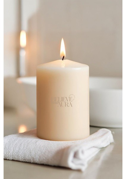 Sandal Ağacı Kokulu Silindir Mum - %100 Doğal Soya Mumu Beyaz Dekoratif Mum - 450 gr indirimleri