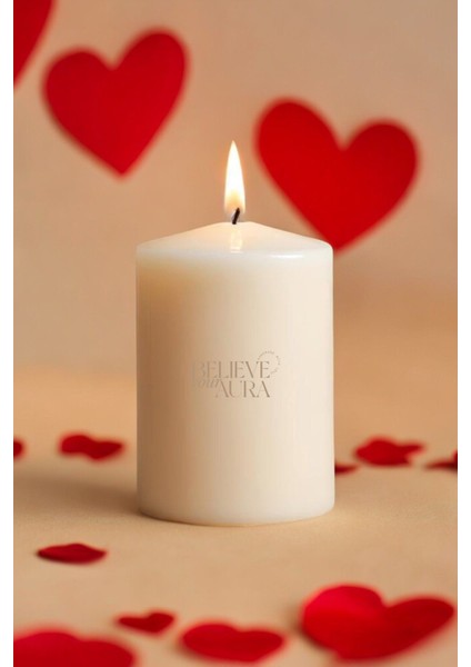 Sandal Ağacı Kokulu Silindir Mum - %100 Doğal Soya Mumu Beyaz Dekoratif Mum - 450 gr