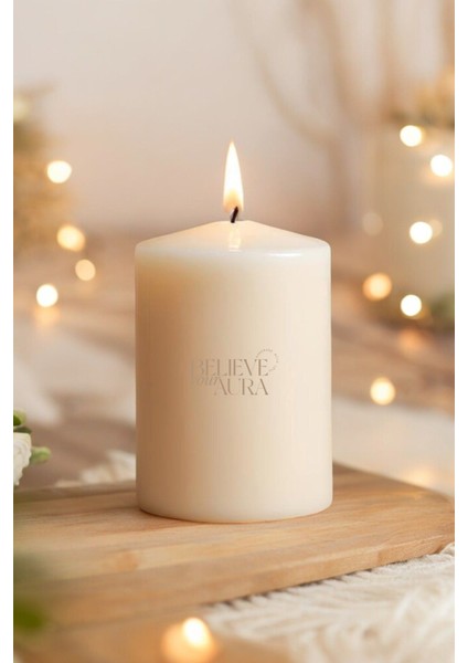 Sandal Ağacı Kokulu Silindir Mum - %100 Doğal Soya Mumu Beyaz Dekoratif Mum - 450 gr