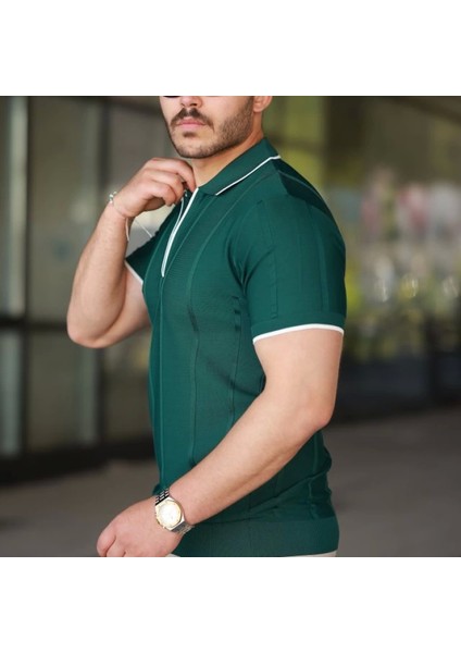 Erkek Dikey Kabartmalı Örgü Dokulu Fermuar Yakalı Tişört fiyatları