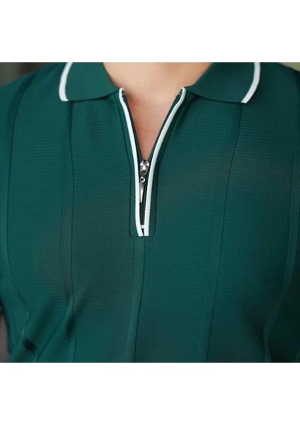 Erkek Dikey Kabartmalı Örgü Dokulu Fermuar Yakalı Tişört modelleri